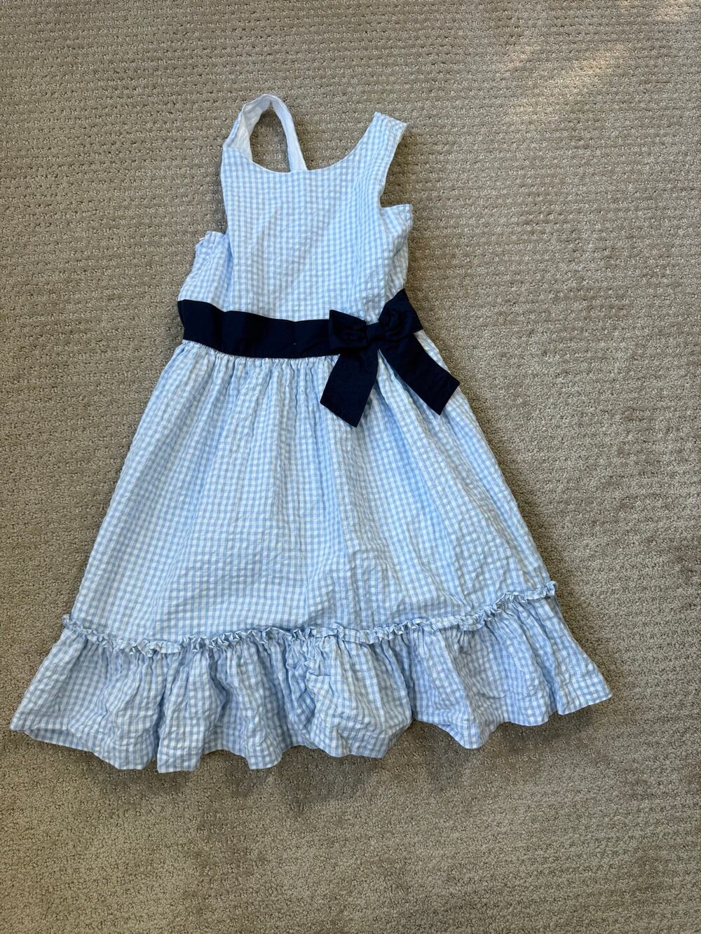 Hope & Henry Girl’s Gingham Sleeveless Dress w/ Bow Organic Cotton Size 8